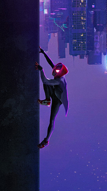 climbing spider man, downward, electric blue, magenta, spider man, wall HD phone wallpaper