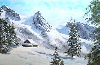 Mountain winter, colorful, winter, magic, color, house, beautiful, mountain, tree, paint, lovely HD wallpaper