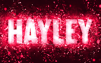 Happy Birtay Hayley, , pink neon lights, Hayley name, creative, Hayley Happy Birtay, Hayley Birtay, popular american female names, with Hayley name, Hayley HD wallpaper