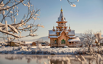 Church in Russia, winter, wooden, church, Russia HD wallpaper