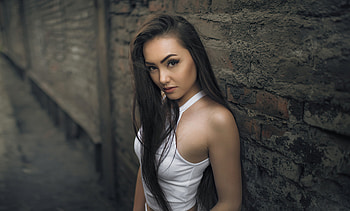 Woman, brunette, stare, 2020 HD wallpaper