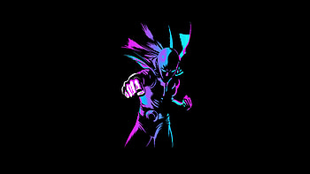 Saitama One Punch Man Neon Oled , one-punch-man, anime, dark, black, oled, minimalism, minimalist, artist, artwork, digital-art HD wallpaper