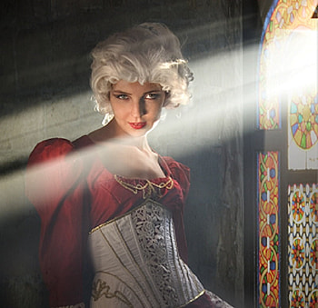 In the Chapel, stained glass, rays, sunlight, window, fantasy, female HD wallpaper