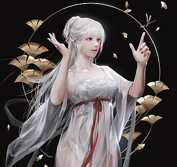 Fantasy girl, kdash, golden, black, white, fantasy, art, girl HD wallpaper