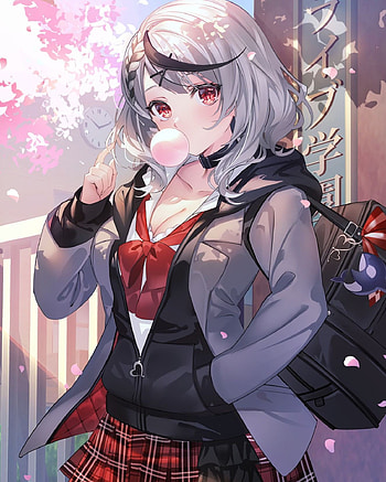 Anime girl, graph, tartan HD phone wallpaper