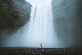 Nature, Water, Silhouette, Waterfall, Break, Precipice, Human, Person HD wallpaper