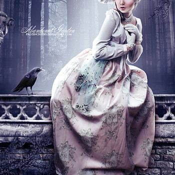 Abandoned Garden, sad, raven, lady, fantasy, garden HD wallpaper