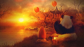 Animals, People, Children, , Pandas HD wallpaper