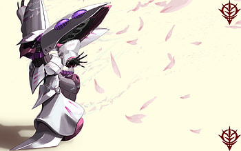 Qubeley, white, zeon, walk, hamann, dancing, anime, mecha, flower, gundam, sakura, zz gundam HD wallpaper