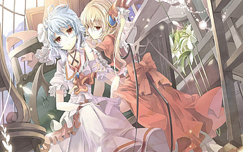 Flandre & Remilia, sister, anime, touhou, wall, girl, new, saccubus, beauty HD wallpaper