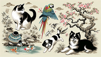 Enchanting Pet Paradise, pet, cat, dog, parrot, koi, Cat & Dog HD wallpaper