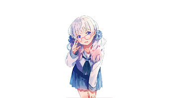Glasses, cute, anime girl, minimal art HD wallpaper